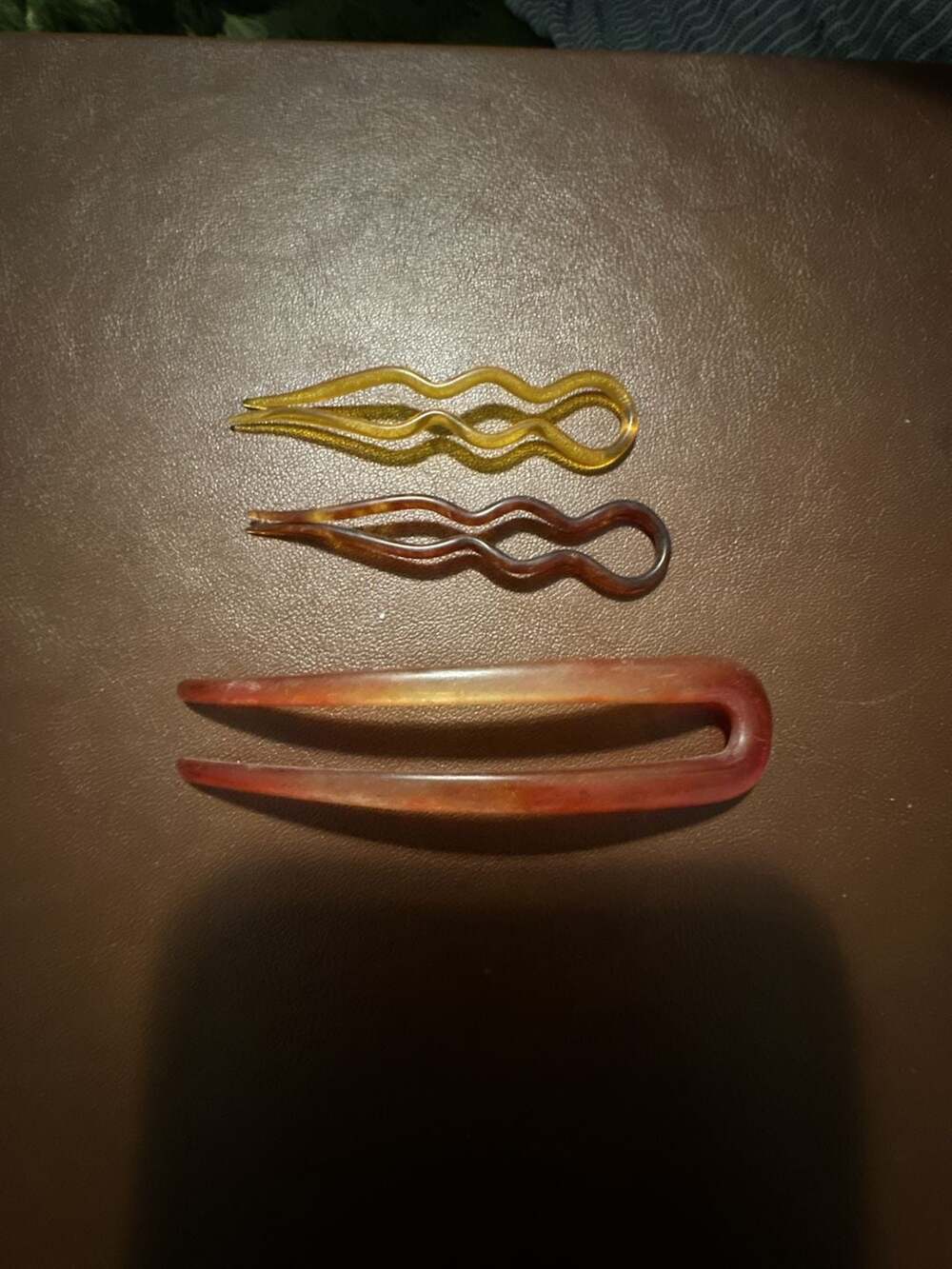 Lot of 3 Vintage French Style Tortoise Shell Cellulose U-Shaped Hair Pins